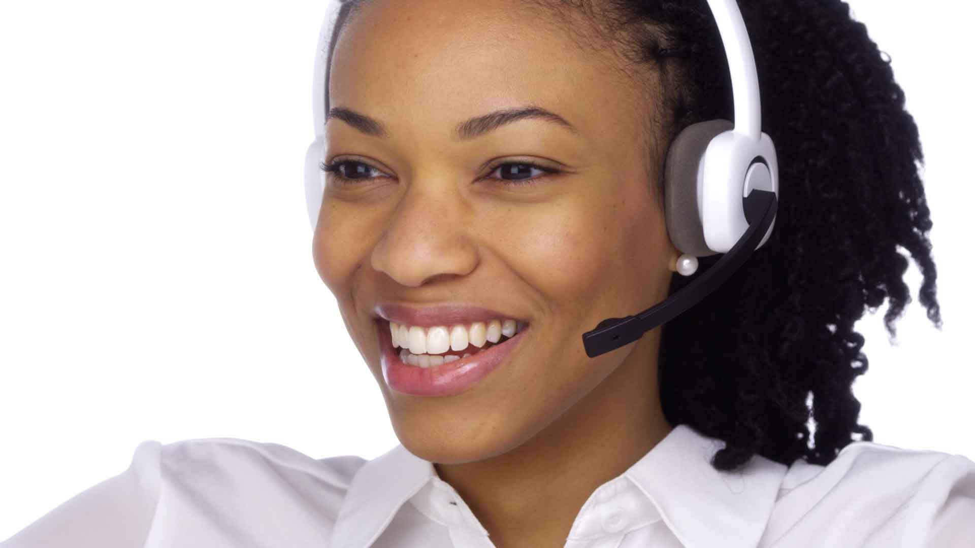Picture of woman on a headset.